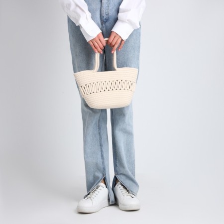 Female wicker bag without fastening, milk color-7