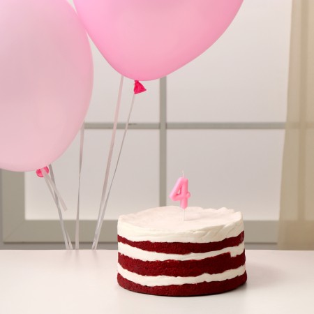 Set of candle in cake + 5 balls, number 4, pink-1