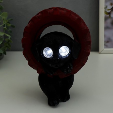 Souvenir Polystone Light "Black dog hid in the wheel" from the sun. Battery 19.5x11x13.5 cm-4