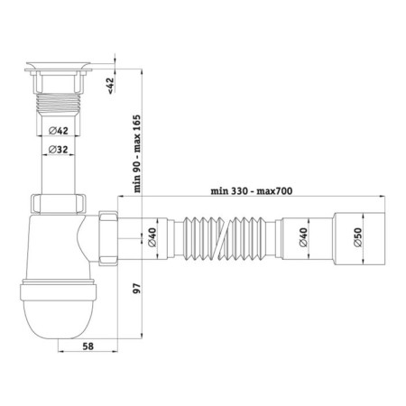 Siphon for the Anya Plast shell Varang C5015, 1 1/4 "x 40 mm, with a flexible pipe 40 x 40/50 mm-1