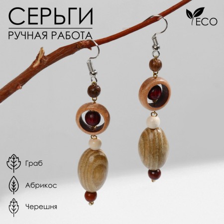 Handmade earrings, wooden "oil" with circles, color mix