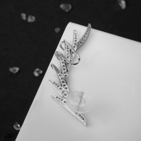Earring "Kaff" feather rhinestones, white color in silver-2