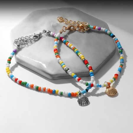Bracelet on the leg "shells" two rows, color, 23.3 cm-4