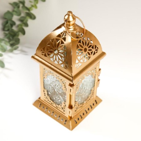 Climber Metal, glass for 1 candle "flashlight. Sugar" gold 21.5x10x10 cm-2