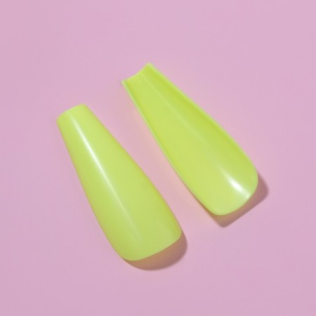 Patching nails, 24 pcs, ballerina shape, neon yellow color-3