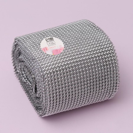 Tape with imitation of convex rhinestones, 11.5 cm, 9 ± 1 m, silver color-3