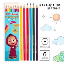 Color pencils, 6 colors, hexagonal, Masha and the bear
