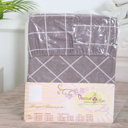 Bishop on the elastic band ATRA 140x200x20, tattersol gray-bezh whiz 120g/m, HL100%-4