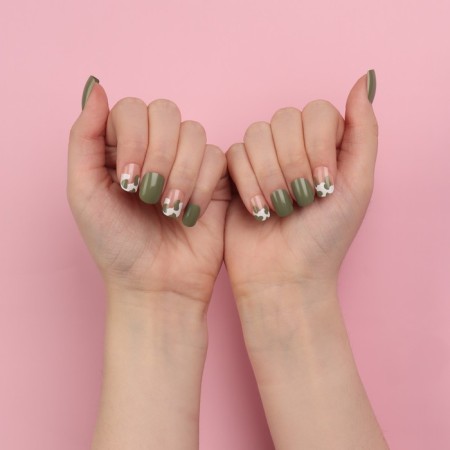 Hakki overhead nails, 12 pcs, with glue plates, soft square shape, green/white color-13