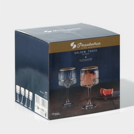 Elysia glass glasses set, 500 ml, 4 pcs, with a golden border-5