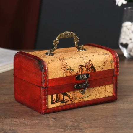 Casket wood chest "Wanderer map" 10.5x15x9 cm
