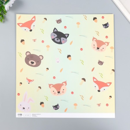 Scrapbooking paper bilateral "Forest animals and mots" density 180 g 30.5x32 cm-2
