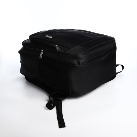 Youth backpack from textiles, 2 lightning departments, 4 pockets, reinforced handle, black color-4