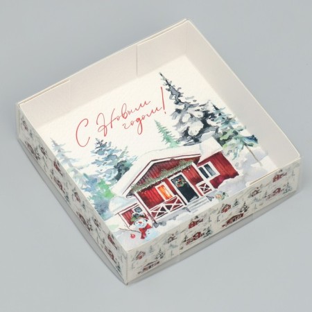 Makarun box “Happy New Year!”, Watercolor drawing, 12 x 12 x 3 cm, New Year-1