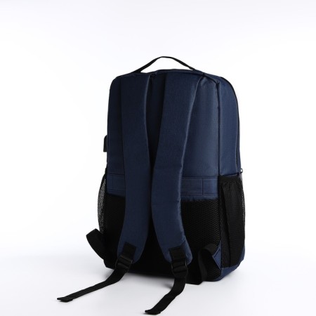 Male backpack on lightning, 3 outer pockets, a USB connector, a suitcase mount, blue color-3