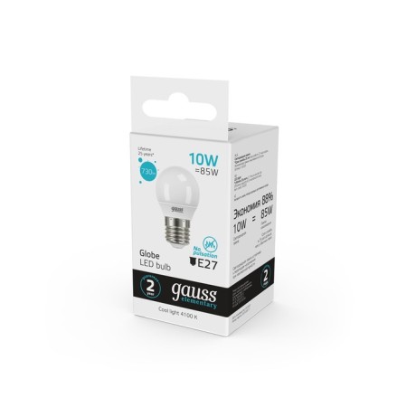 LED LED ELEMENTARY 10W ball 4100K neutr. Bel. E27 730lm Gauss 53220-3
