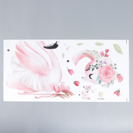 Sticking plastic interior color "flamingos in a ballet pack with flowers" 30x60 cm-1