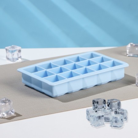Form for ice “Cube”, silicone, 11.7 × 18.7 × 3.4 cm, 15 cells (3.4 × 3.4 cm), blue color