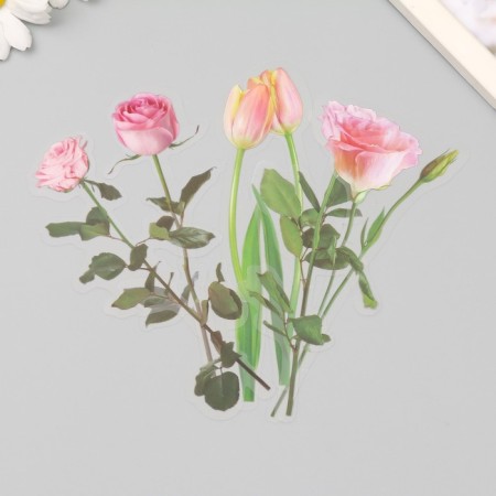 Plastic stickers "Flowers and quotes. Pink" set 12 pcs 8.5x21.5x0.2 cm