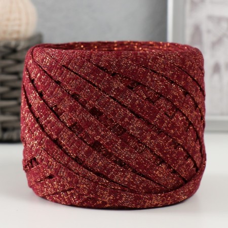 Knitted yarn "Ribbon" with Lurex 85m/170 ± 5 g (cherry, lurex: copper)