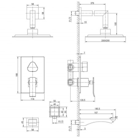 The LMARK CONTEST LM5822CW shower system, built -in, tropical shower, shower, chrome 981576-1