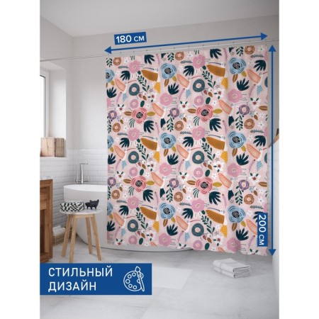 Photostore for the bathroom "Tropical sketches", Saten, size 180x200 cm-1