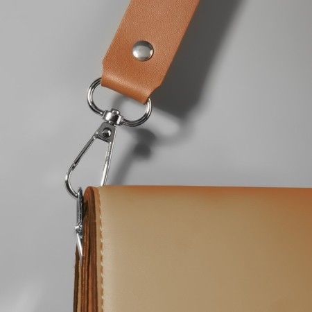Genuine leather bag, adjustable, with carbines, 60 ± 2 cm × 2.5 cm, beige/silver color-6