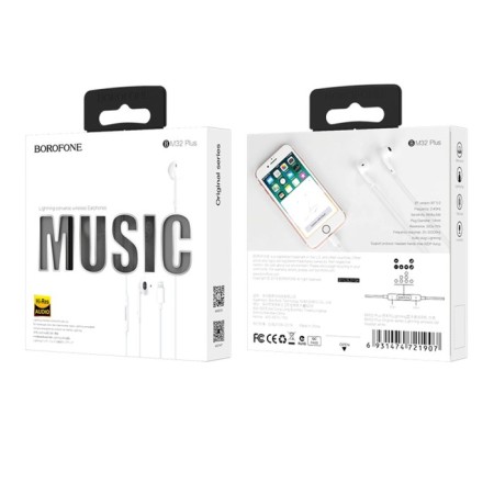 Headphones Borofone BM32 Plus, inserts, microphone, Lightning, cable 1.2 m, white-8