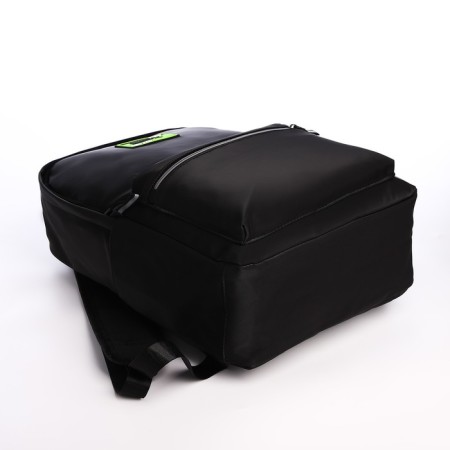 Young backpack from textiles with a zipper, waterproof, 2 pockets, black/green color-4