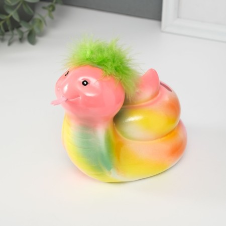 Piggy bank Ceramics "Colored snake with fluffy hairstyle" 10.5x13.9x12.3 cm