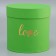 The box is round, with the embossing "Love" Saladovaya, 18*18*18cm