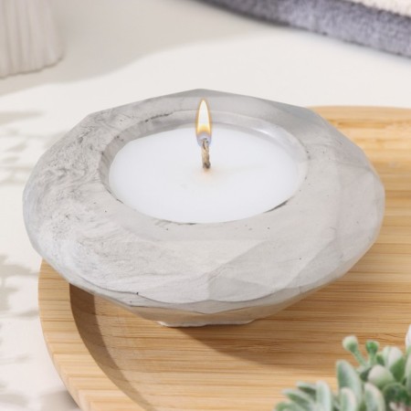 Candle "Complete" in a candlestick with faces of gypsum large, 10.5x3cm, marble with black stripes