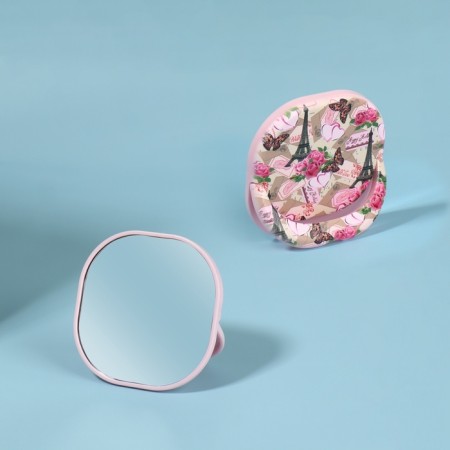 Pocket mirror “pattern”, with a stand, 8 × 8 cm, pink color-1