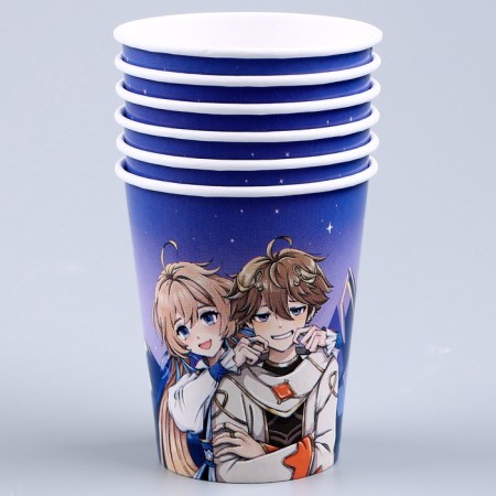 A set of paper dishes is a disposable anime ”: 6 plates, 1 garland, 6 glasses-7