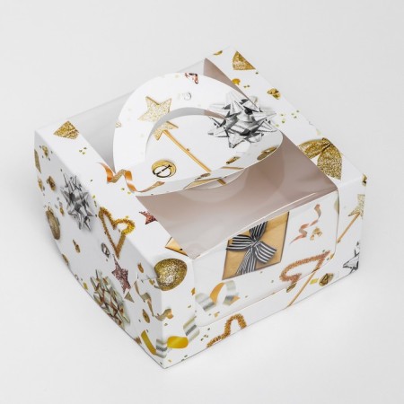 Bearbox under the Bento-Port with the Window "New Year with cones", 14 x 14 x 8 cm-7