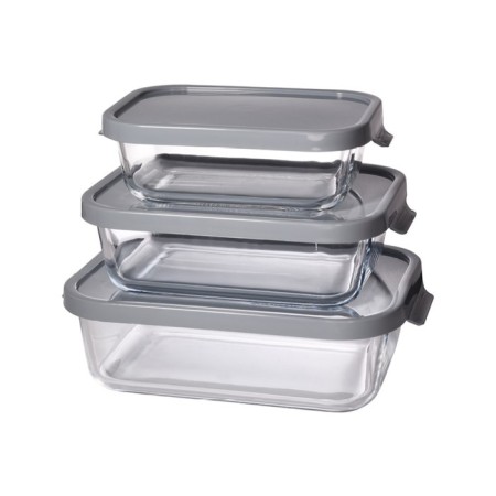 Set of glass containers, gray color, 3 pcs.