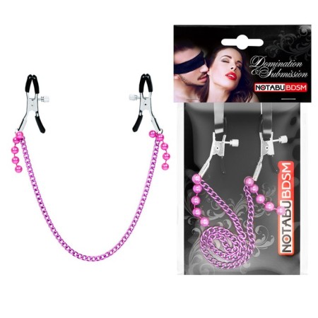 Notabu nipples, with a chain and beads, metal, purple