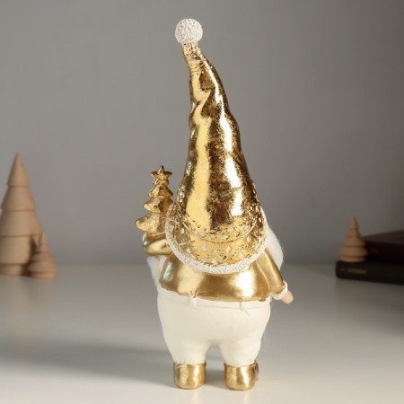 Suvenir Polystone "Santa Claus in a gold cap, with a Christmas tree" 11x9x25 cm-2