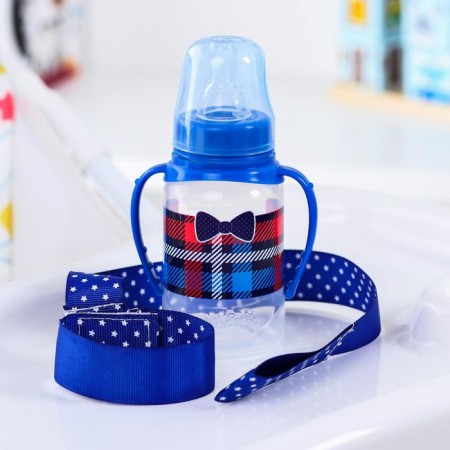 A bottle of feeding "Little Boss", a classic throat, with handles, 150 ml., 0 months, color blue-8