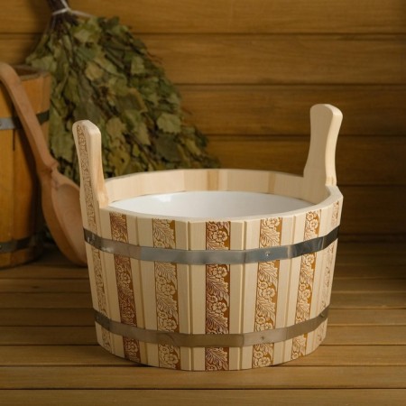 Gang of linden, 9 l, plastic insert, "Russian patterns"-3