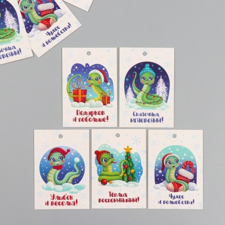 Cardboard tag "Fabulous moments!" set 10 pcs (5 types) 4x6 cm