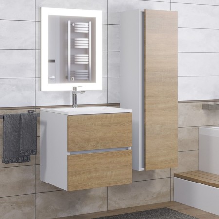 Tumbling under the Uperwood Barsa sink, 50 cm, suspended, white/oak sonom-6