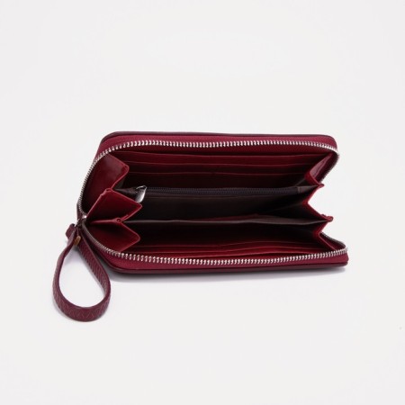 Women's wallet on a zipper, with a pen, burgundy color-2