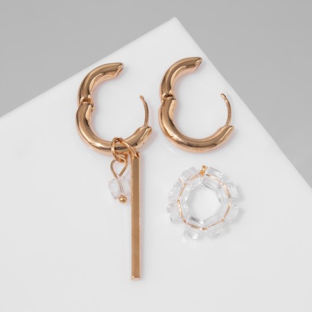 Earrings with the removable element "Transformer" circle, white color with gold-2