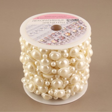 Pearls on threads, flat, 12 mm, 9 ± 1 m, milk color-2