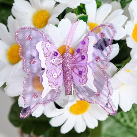 Butterflies for decor and floristry, on the clothespin, plastic, purple, mix, 5 cm and 8 cm-4
