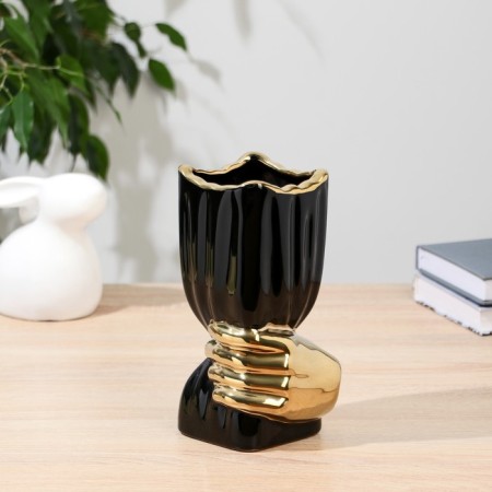 VAZ Coramics Table "Derck" stripes, D 8.5 cm H 19.5 cm, golden-black-2