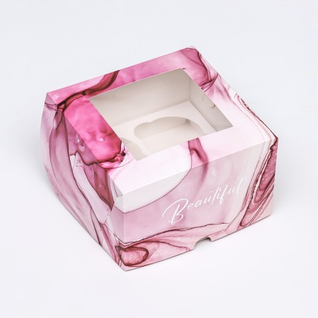Box for 4 cupcakes with a window, "elegance", 16 x 16 x 10 cm-2