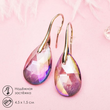 Earrings with “Illusion” rhinestones exclusive drop, rainbow color in gold