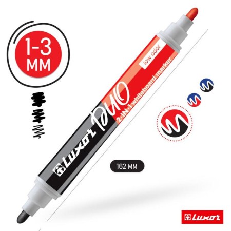 Marker for white boards Luxor Duorite, 1-3 mm, bilateral, bullet, black/red-2